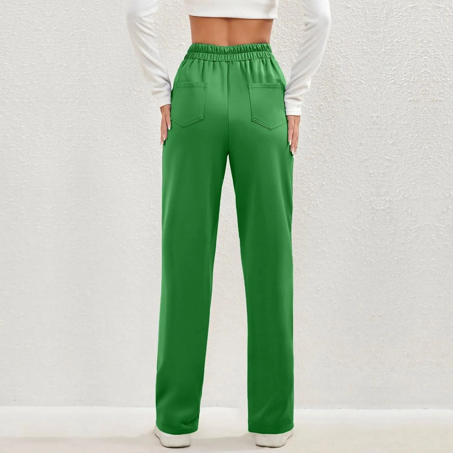 2024 Women's Casual Work Pants High Waisted Wide Leg Office Pants Stretchy Button Down Trousers with Multiple Pockets