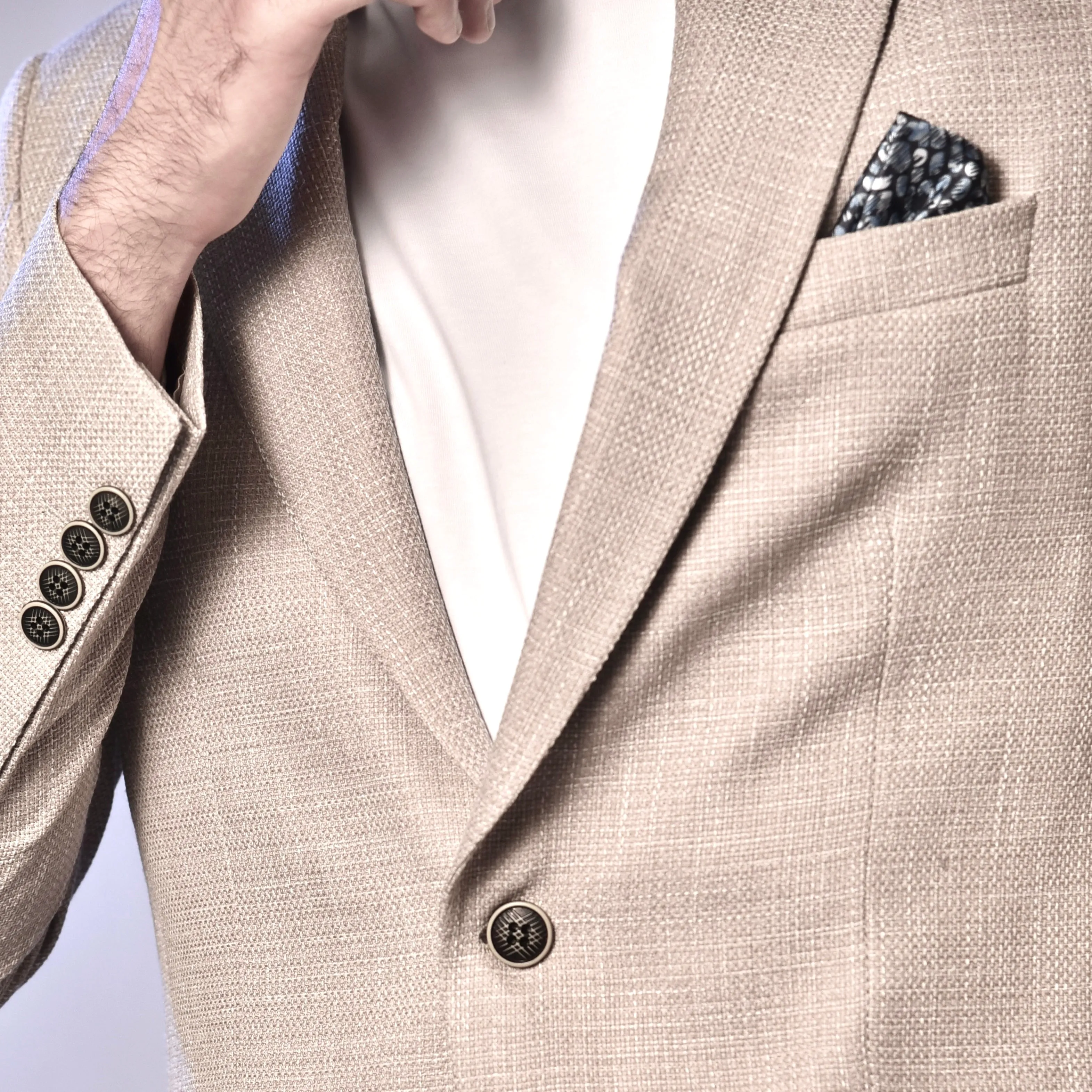 2H #110-01 Beige Tweed One Button Blazer