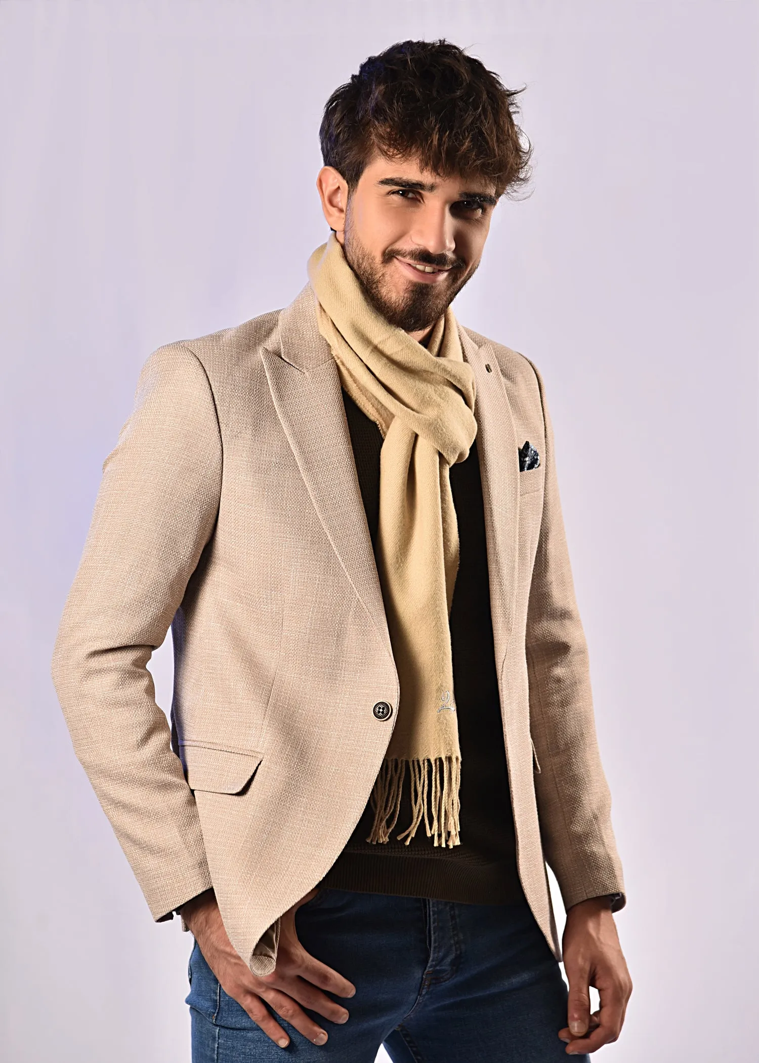 2H #110-01 Beige Tweed One Button Blazer