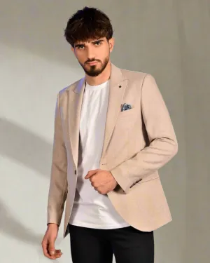 2H #110-01 Beige Tweed One Button Blazer