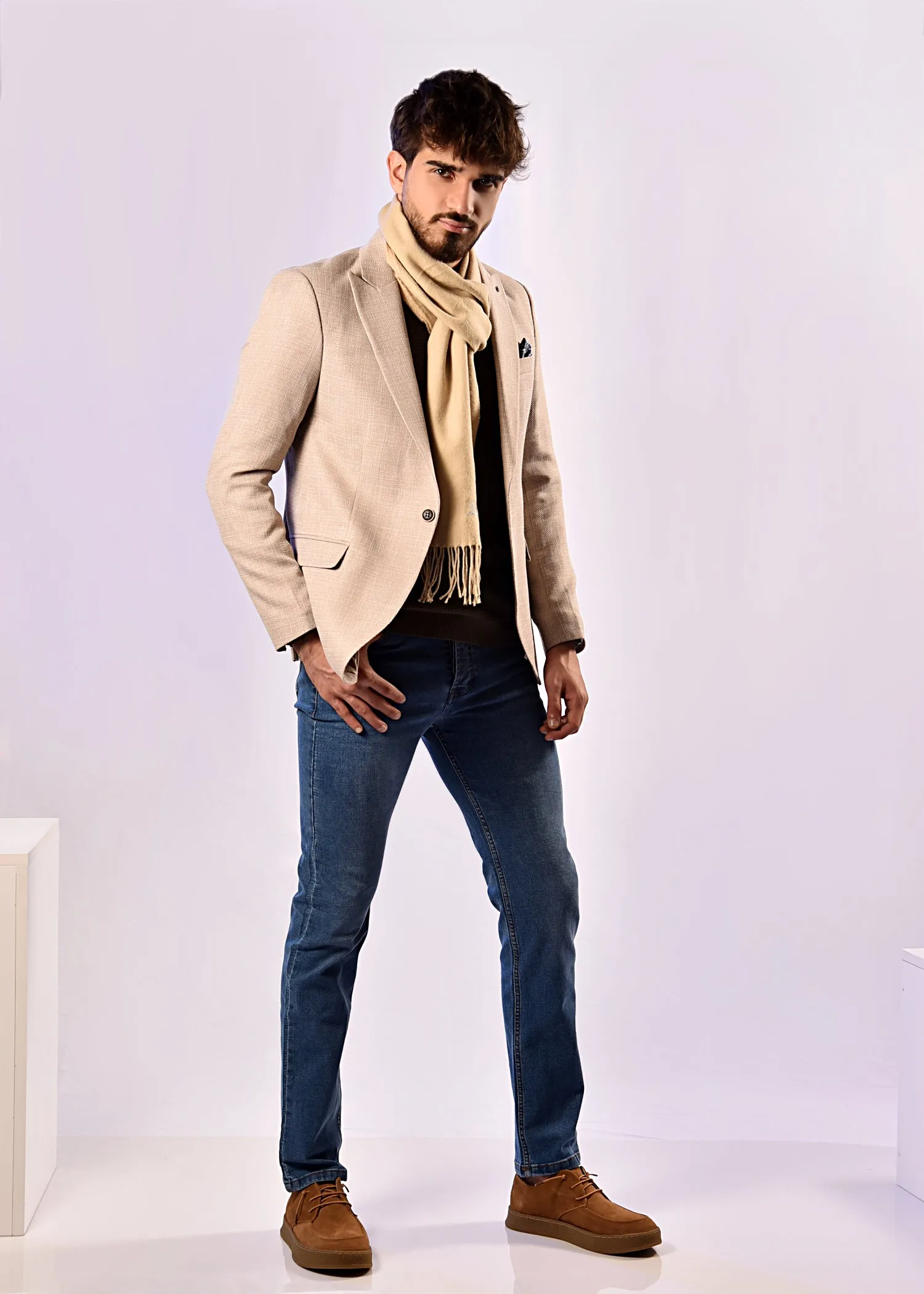 2H #110-01 Beige Tweed One Button Blazer