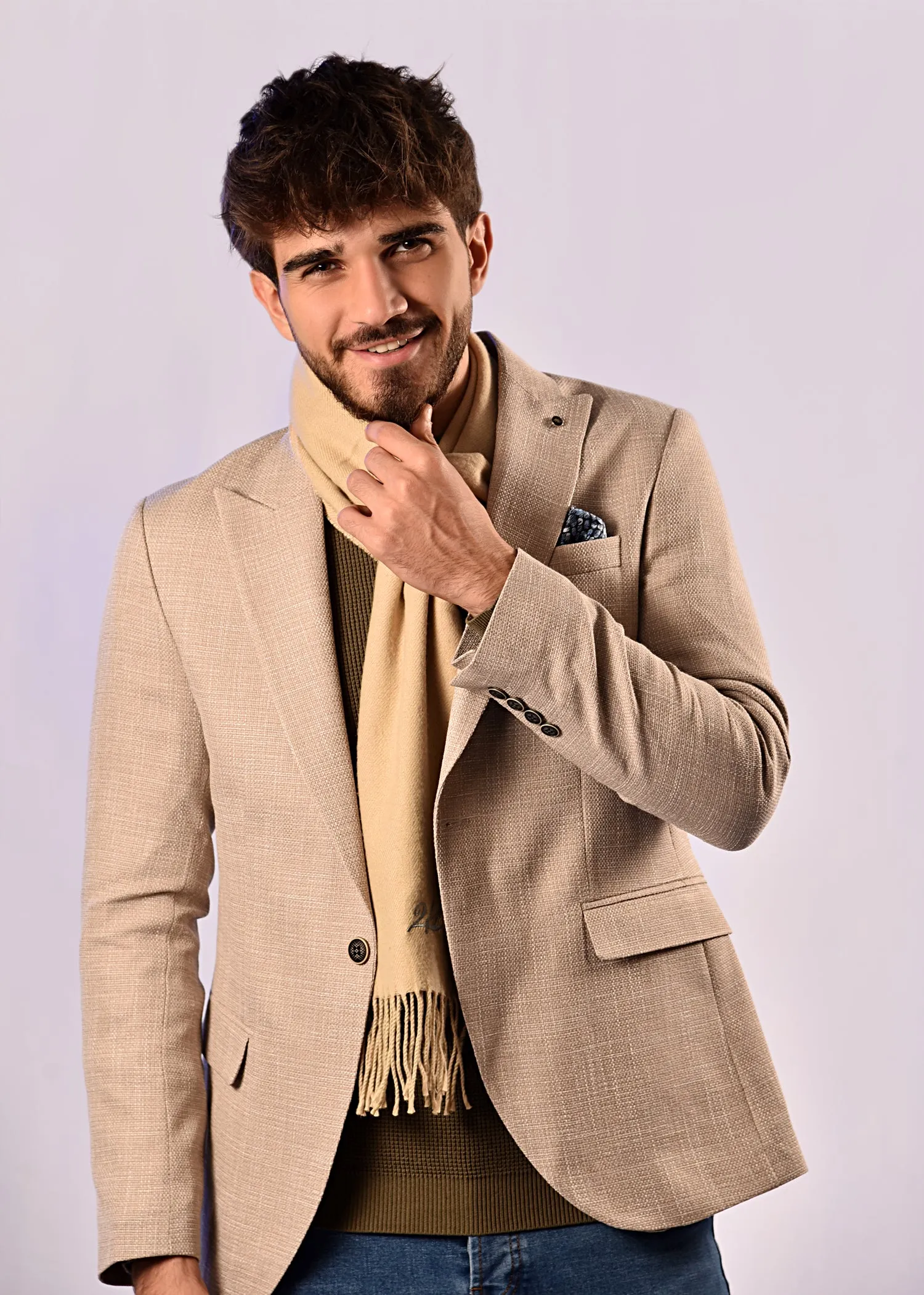2H #110-01 Beige Tweed One Button Blazer