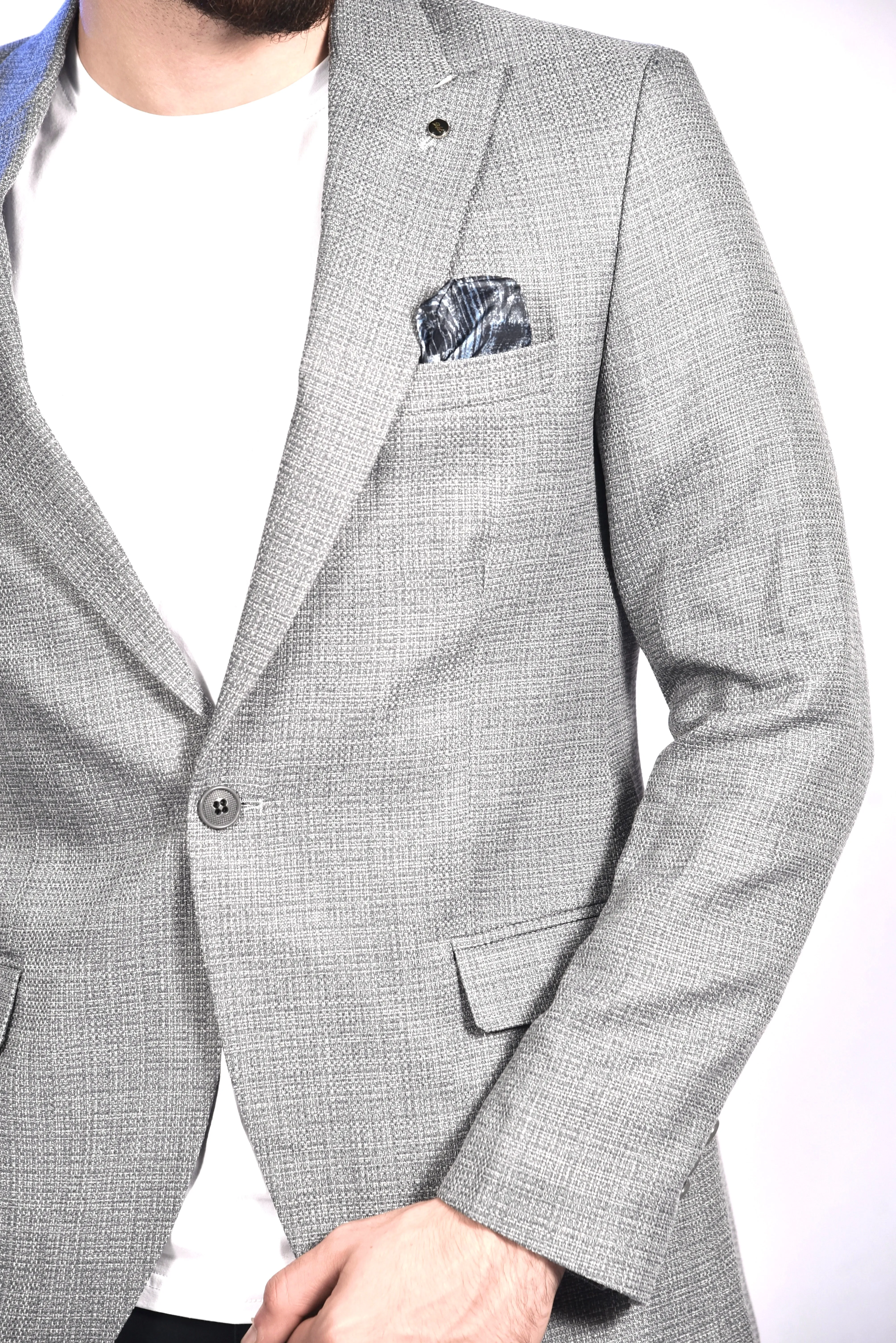 2H #110-02 Gray Tweed One Button Blazer
