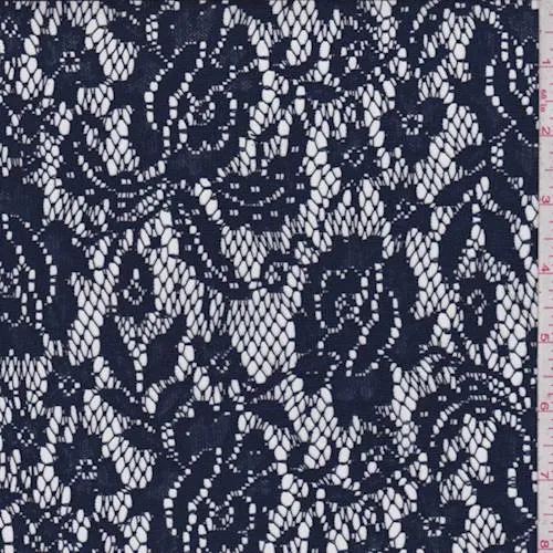 3 YD PC-Navy Blue Floral Lace Fabric