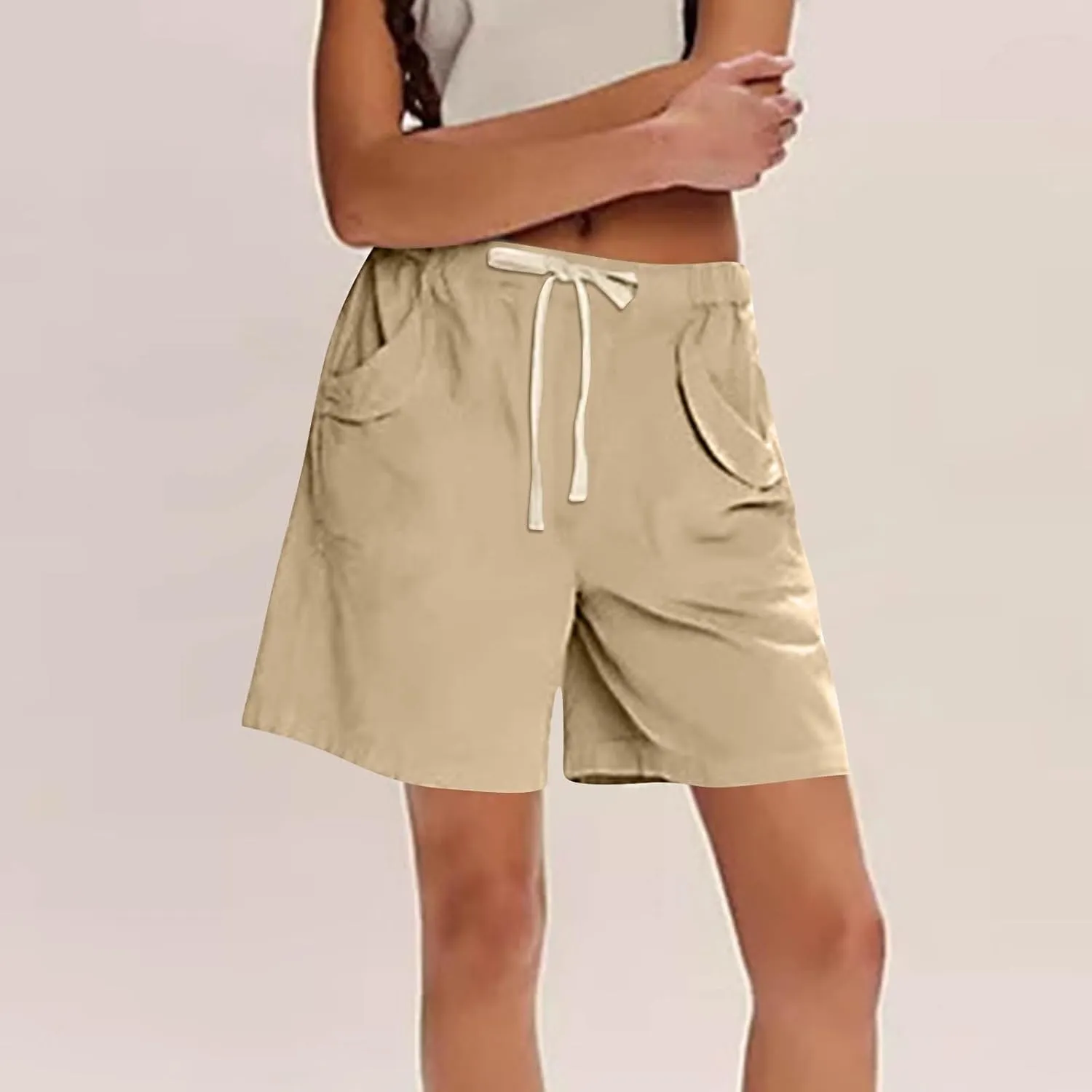 Bermuda Shorts for Women Straight Leg Drawstring High Waisted Chino Shorts with Pockets Summer Vacation Outfits