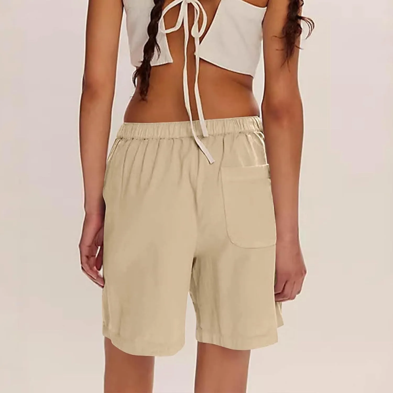 Bermuda Shorts for Women Straight Leg Drawstring High Waisted Chino Shorts with Pockets Summer Vacation Outfits