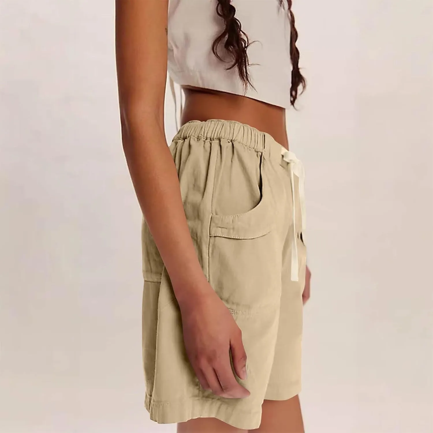 Bermuda Shorts for Women Straight Leg Drawstring High Waisted Chino Shorts with Pockets Summer Vacation Outfits