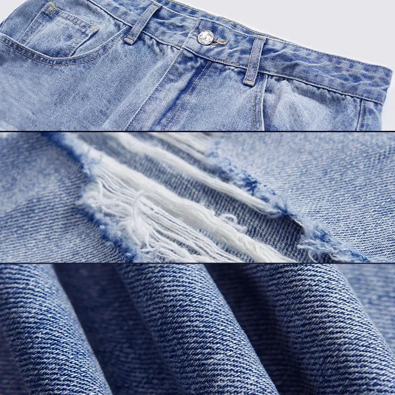 Blue Ripped Wide Leg Jeans