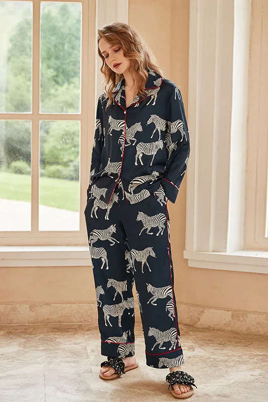 Blue Zebra Print Pajama Set