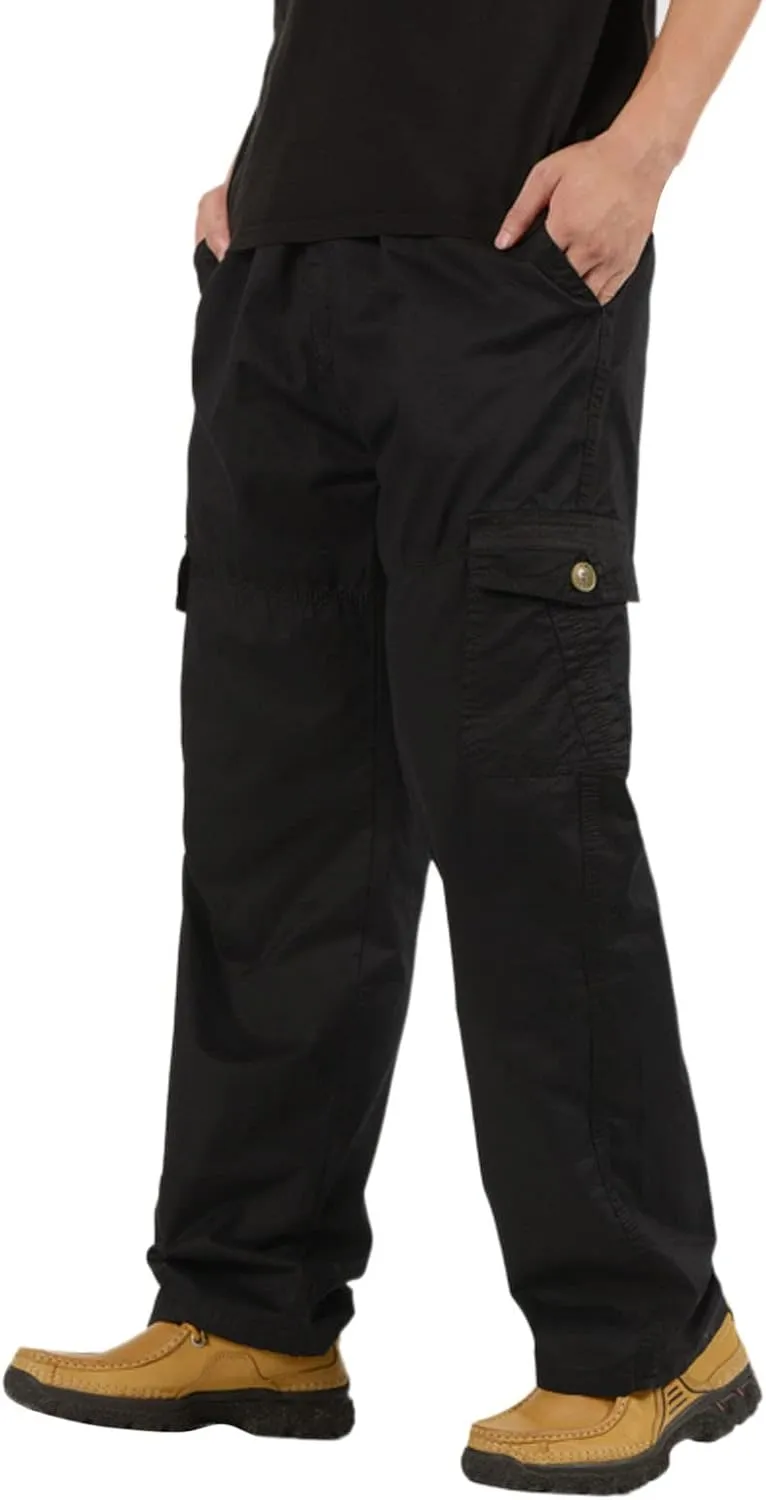 Cargo Pants for Men,Lightweight Men's Cotton Linen Pants Elastic Drawstring Waist Pants Fall Cargo Pants with Pockets