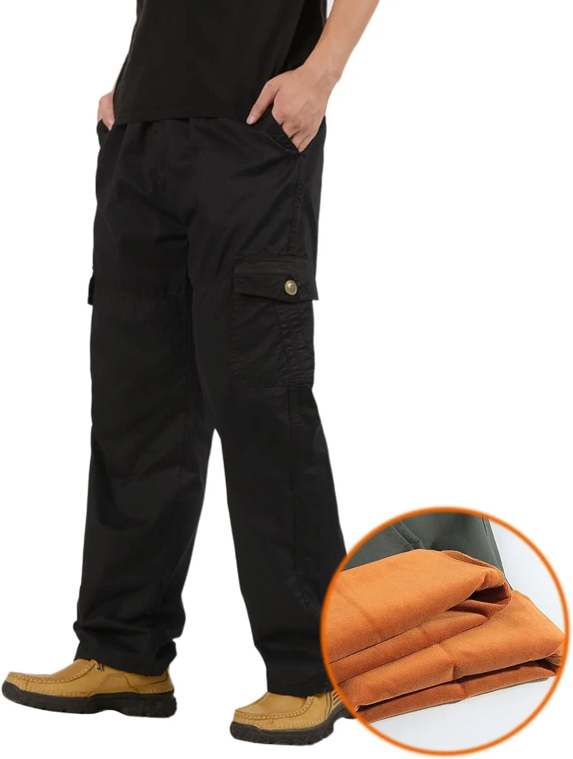 Cargo Pants for Men,Lightweight Men's Cotton Linen Pants Elastic Drawstring Waist Pants Fall Cargo Pants with Pockets
