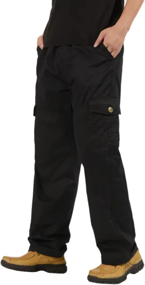 Cargo Pants for Men,Lightweight Men's Cotton Linen Pants Elastic Drawstring Waist Pants Fall Cargo Pants with Pockets