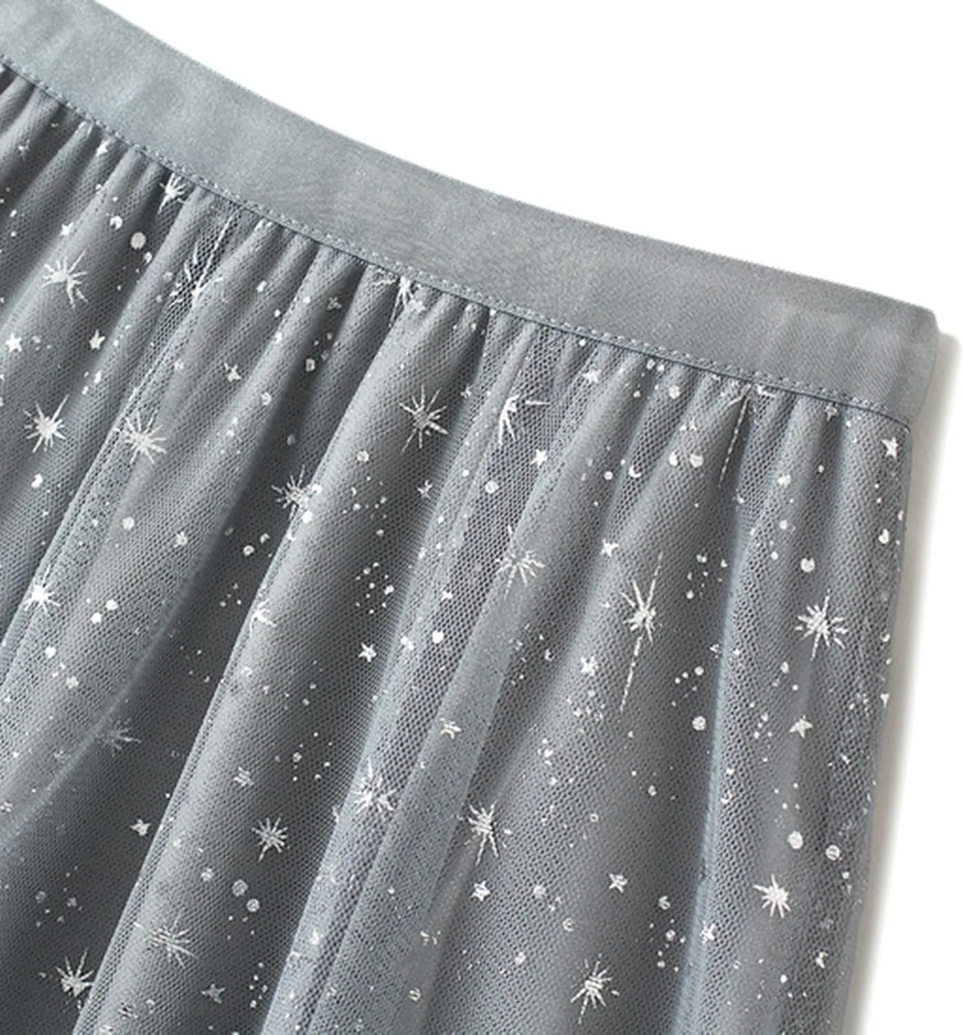 Chiffon Sequin Skirts for Women High Waist Swing Pleated Skirts Elastic Waist Casual Ruffle Long Skirt