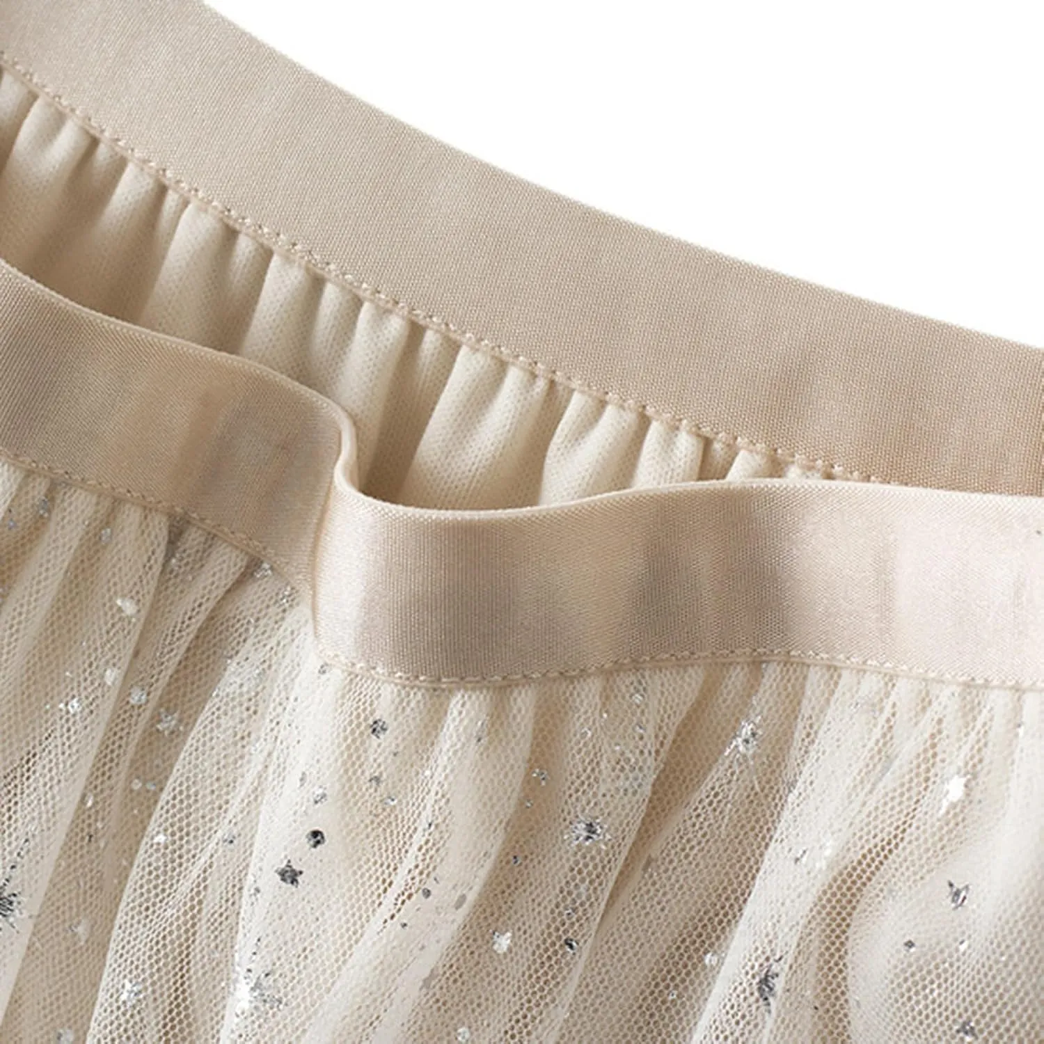 Chiffon Sequin Skirts for Women High Waist Swing Pleated Skirts Elastic Waist Casual Ruffle Long Skirt