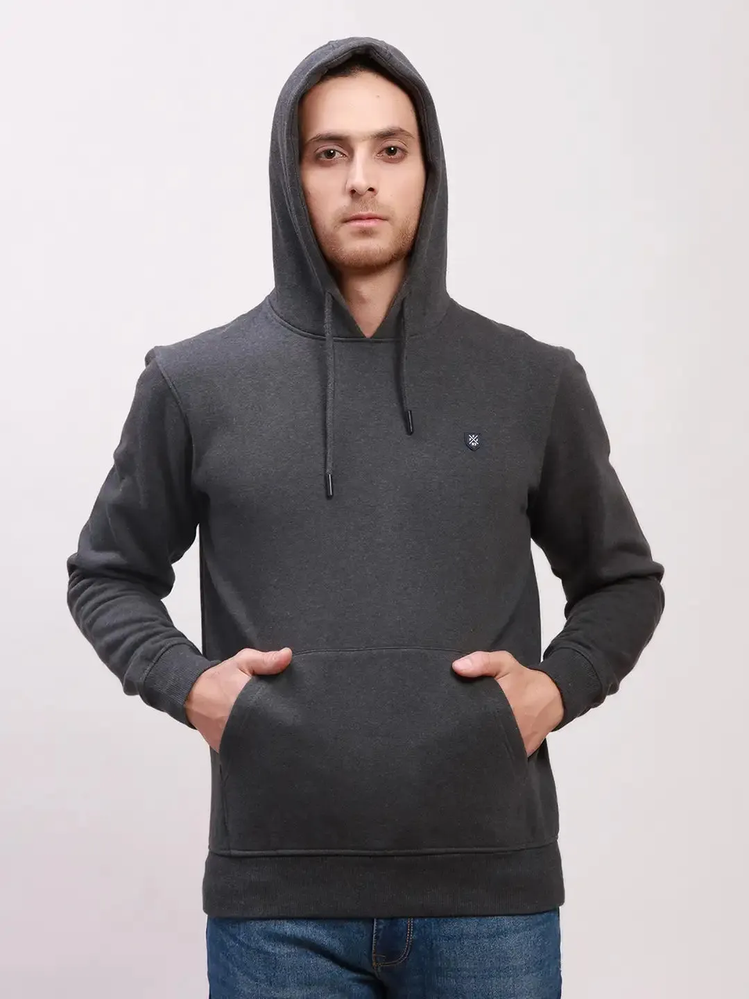 Colorplus Men Grey Solid Tailored Fit Cotton Full Sleeve Sweatshirts