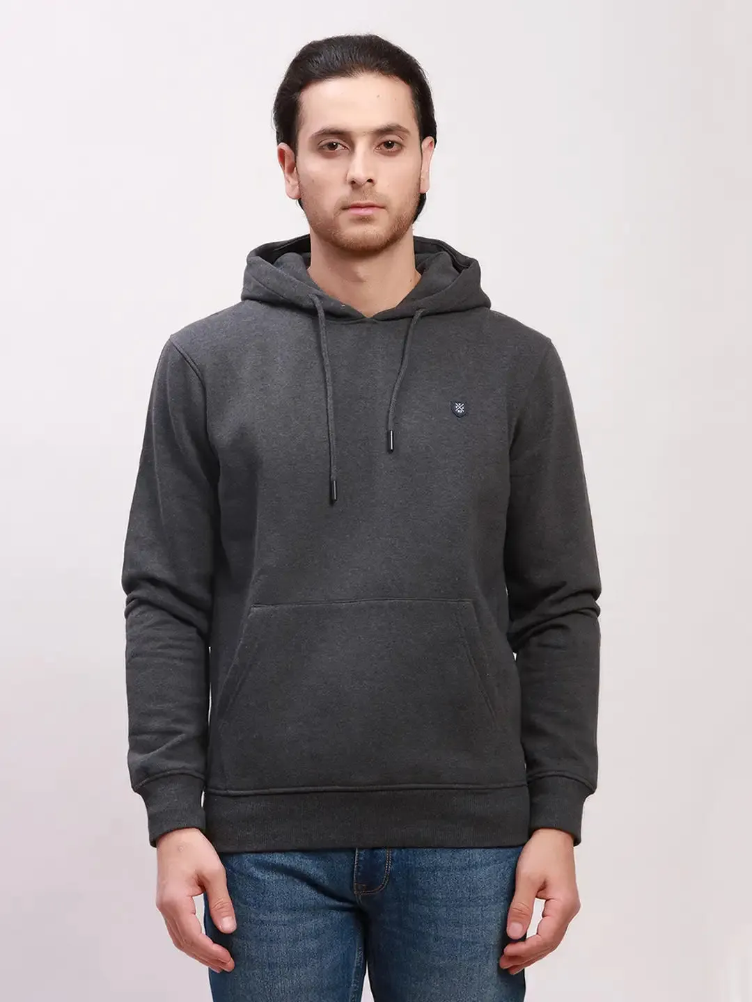 Colorplus Men Grey Solid Tailored Fit Cotton Full Sleeve Sweatshirts