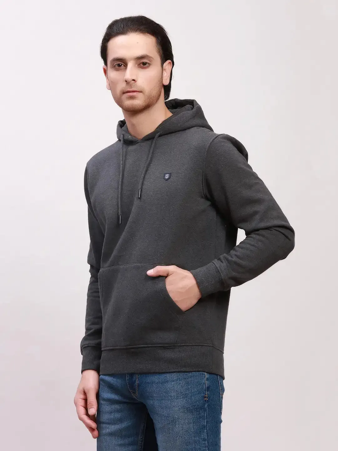 Colorplus Men Grey Solid Tailored Fit Cotton Full Sleeve Sweatshirts