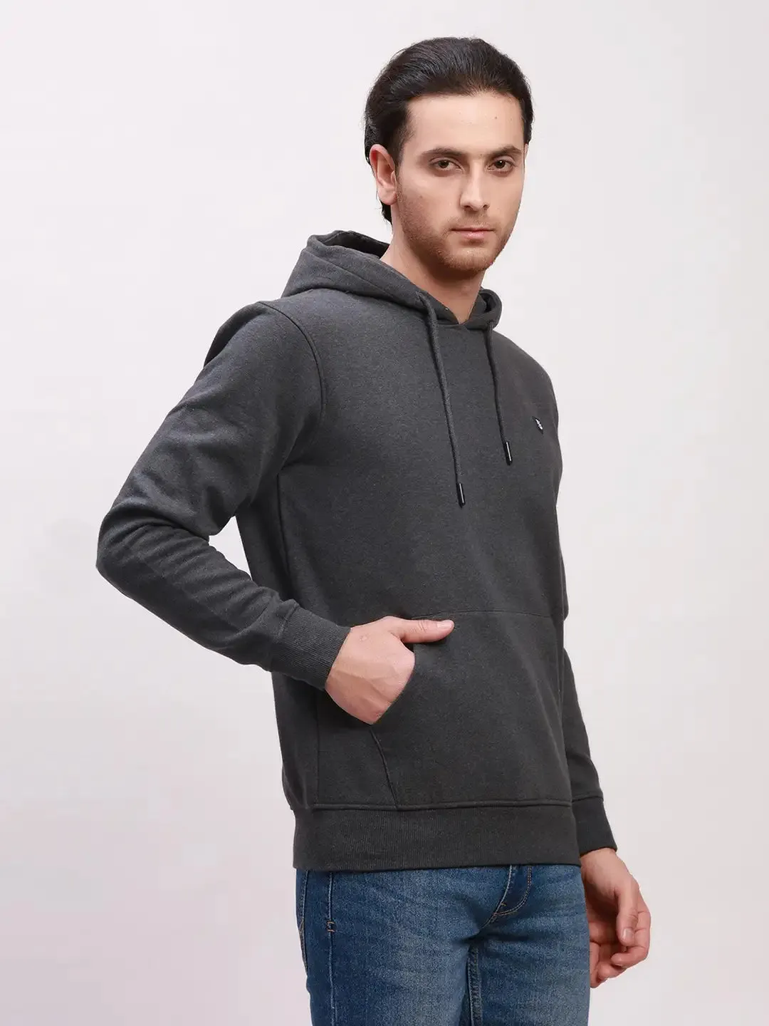Colorplus Men Grey Solid Tailored Fit Cotton Full Sleeve Sweatshirts