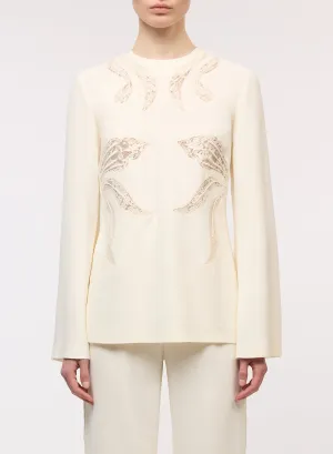 Crepe Blouse with Lace Inserts