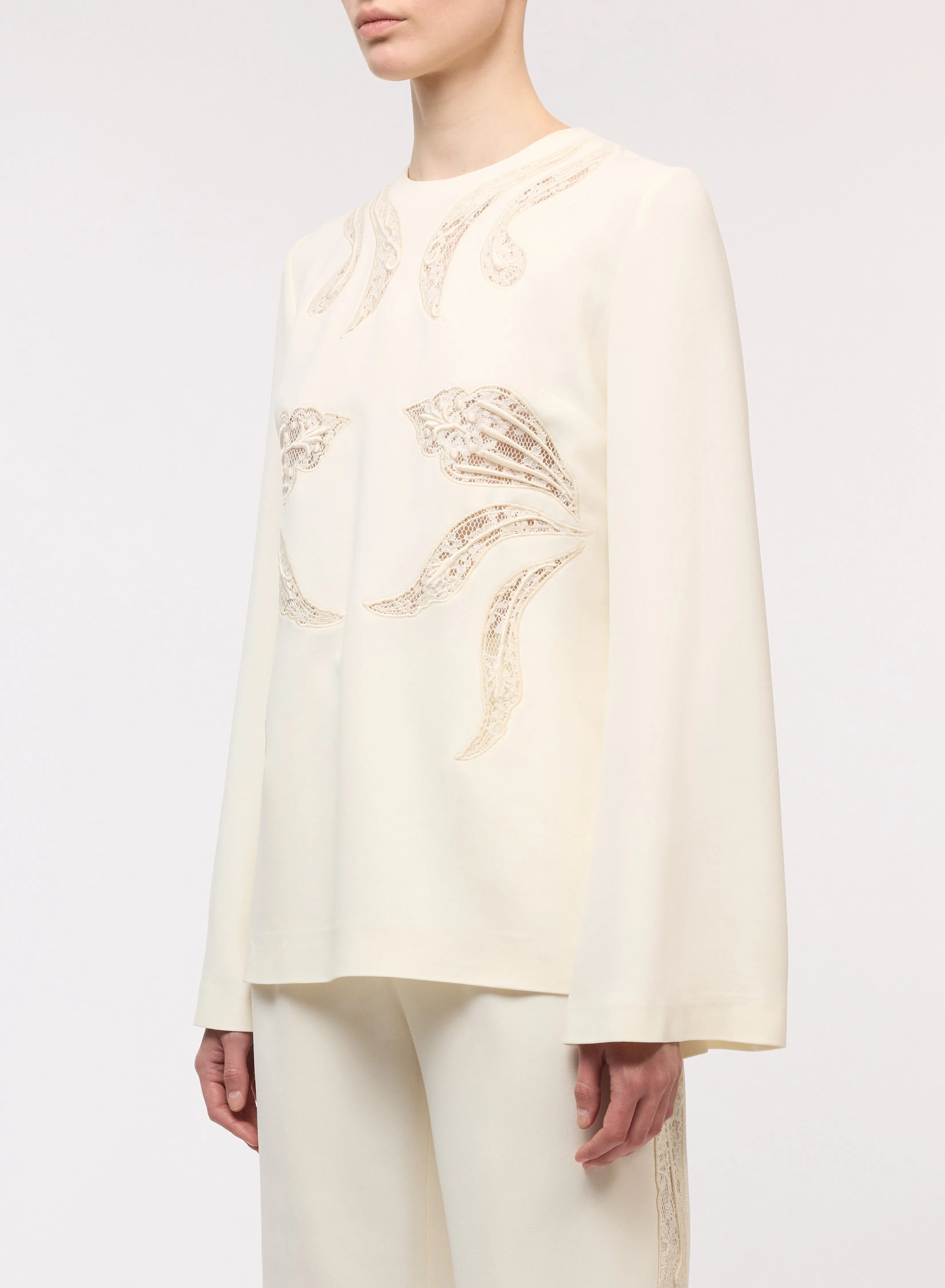 Crepe Blouse with Lace Inserts