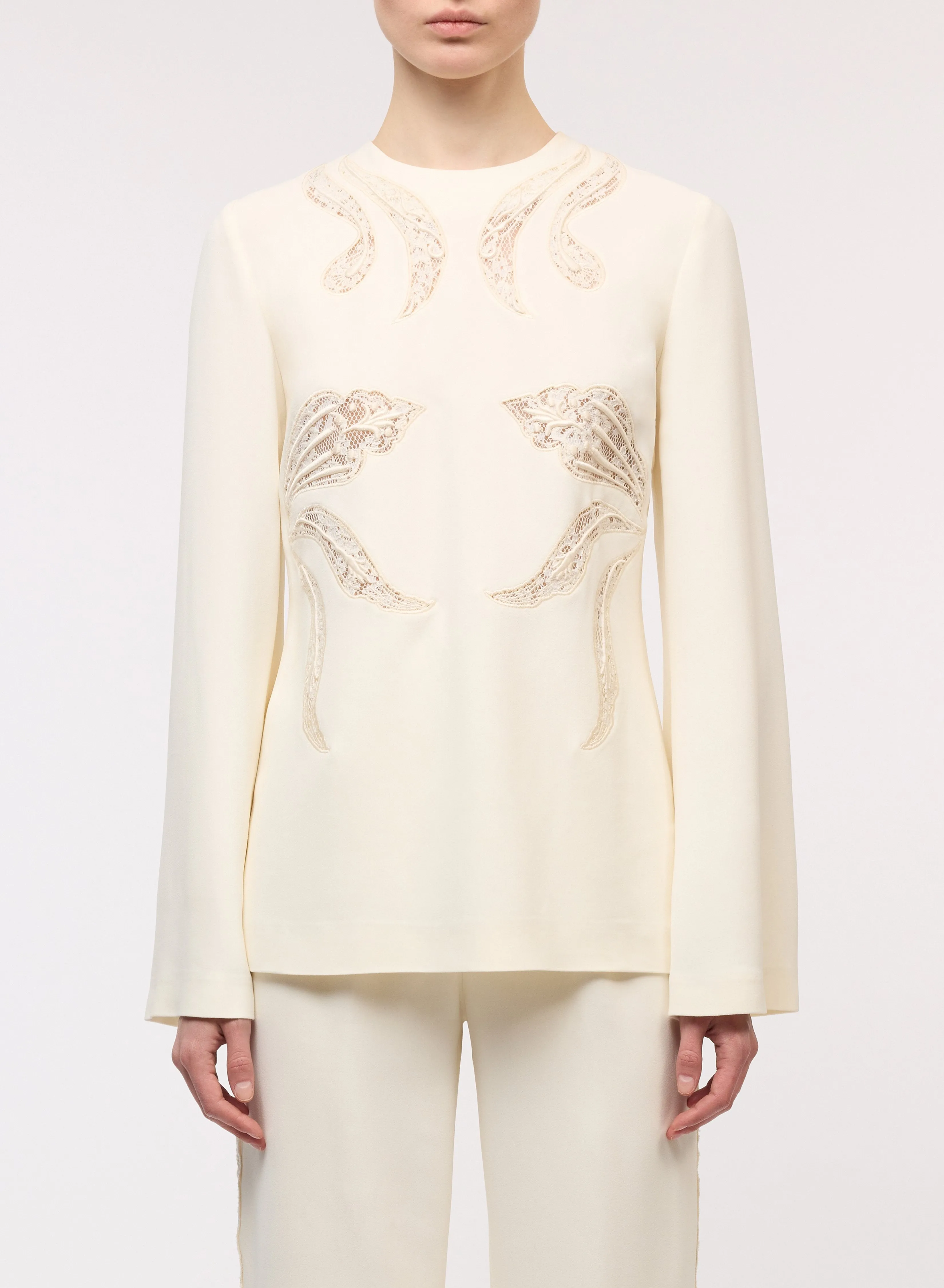 Crepe Blouse with Lace Inserts
