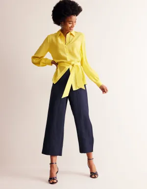 Cropped Twill Trousers-Navy