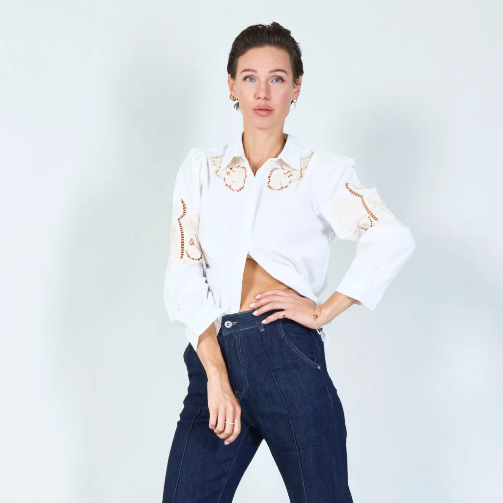 Delicate lace embroidered shirt wholesale