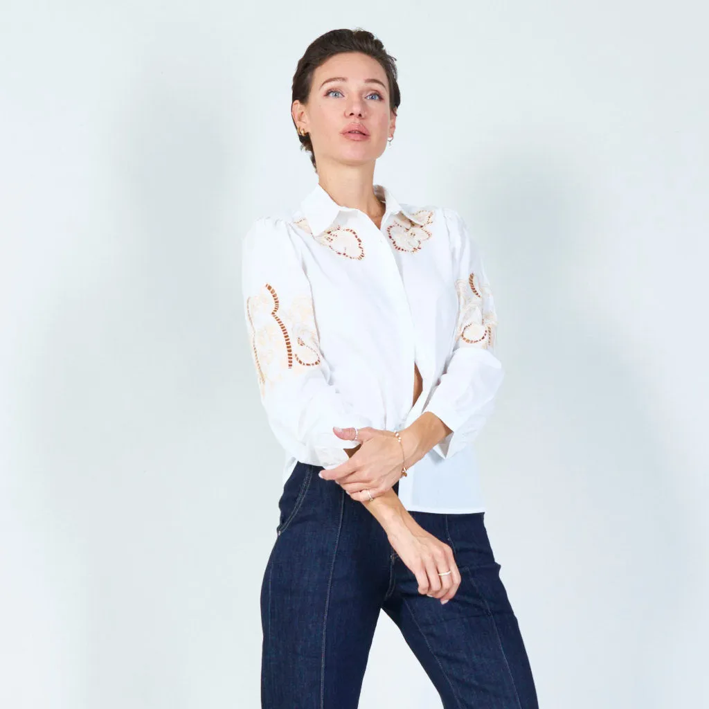Delicate lace embroidered shirt wholesale