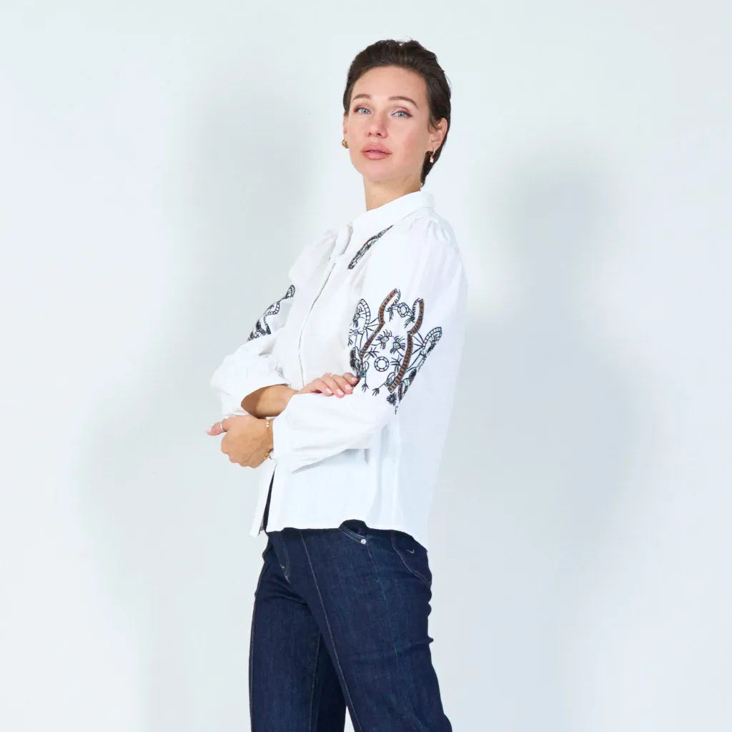 Delicate lace embroidered shirt wholesale
