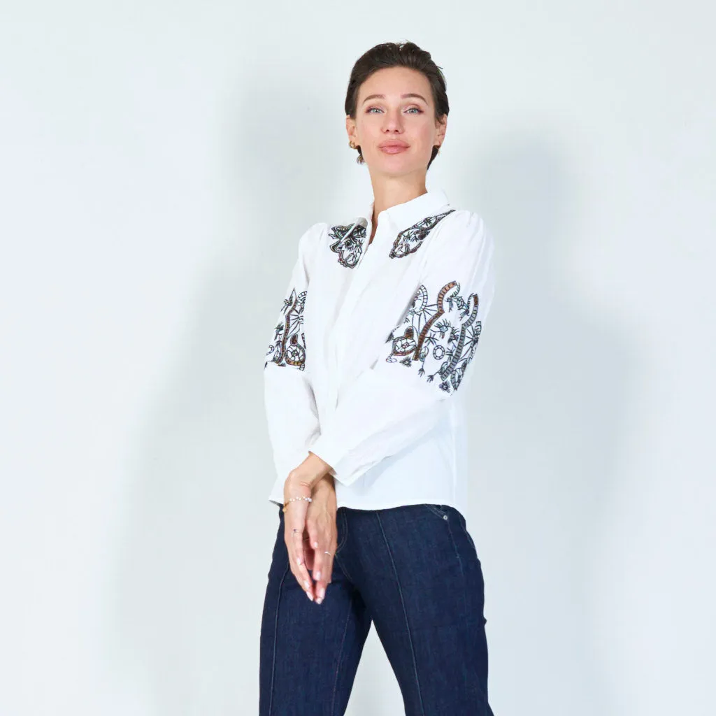 Delicate lace embroidered shirt wholesale