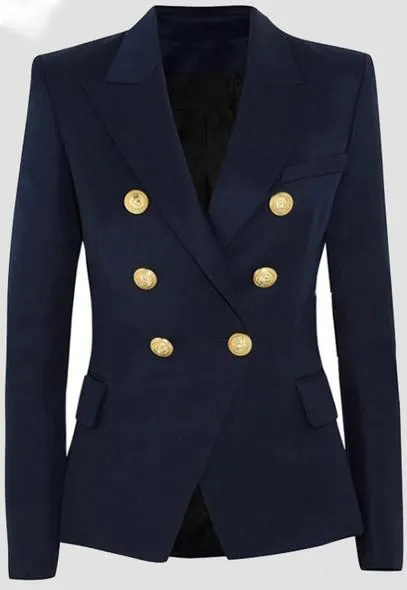 Double-Breasted Cotton-Blend Blazer-Dark Blue
