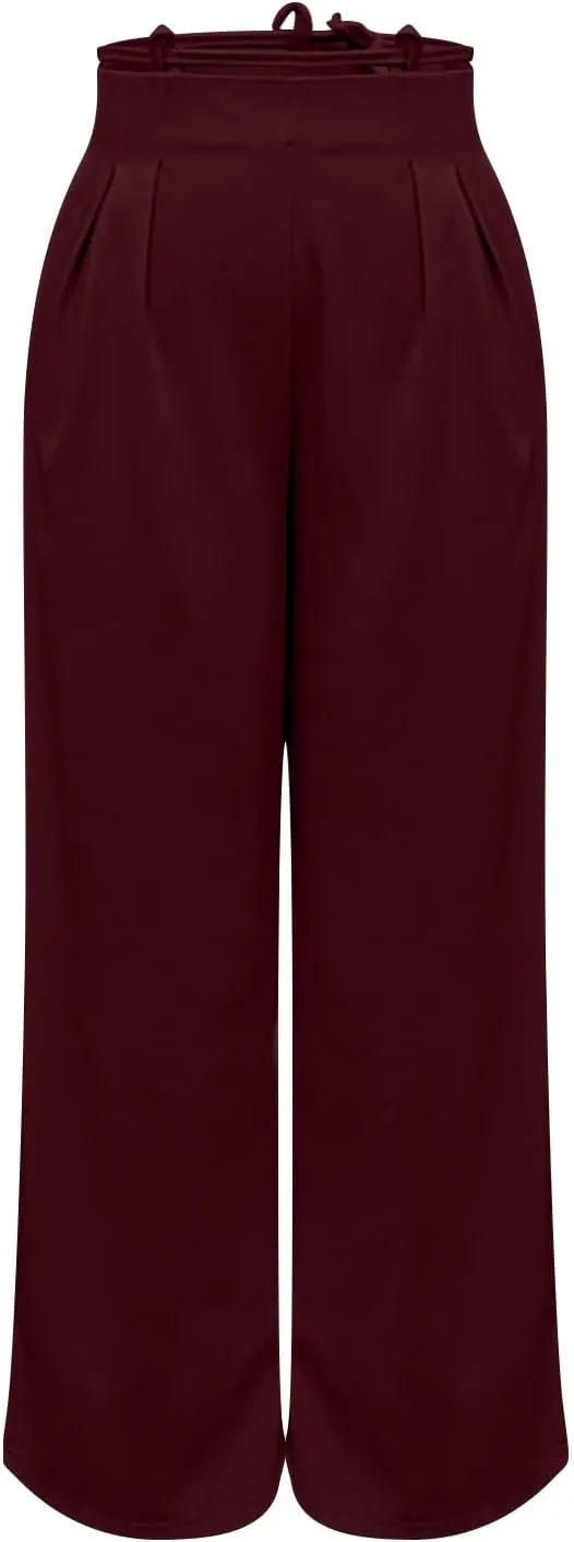 Dress Suit Pants for Women Flat Front Pleated High Waist Wide Leg Trousers Casual Loose Fit Breathable Business Pants