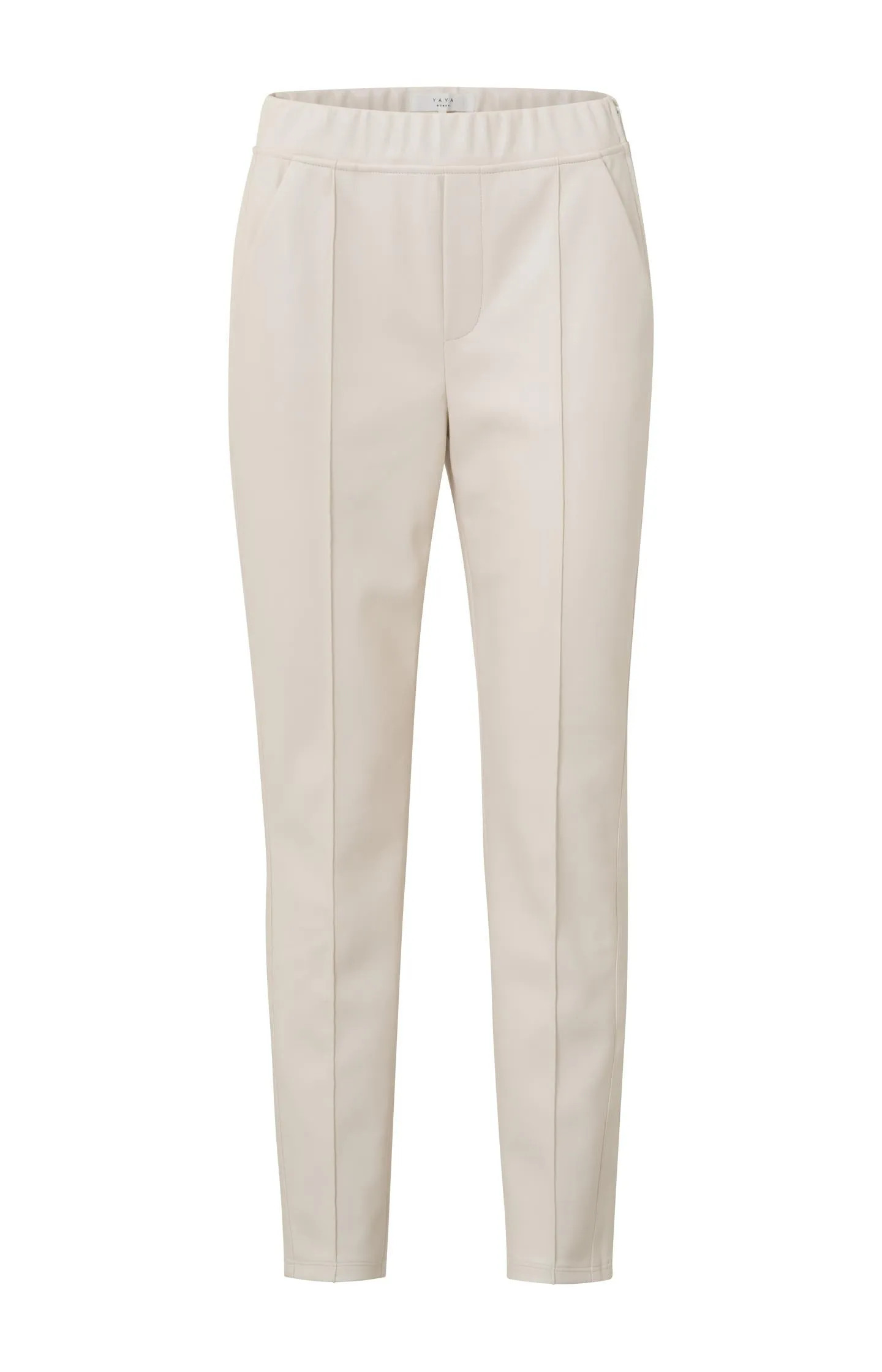 Faux leather trousers with side pockets and seam details