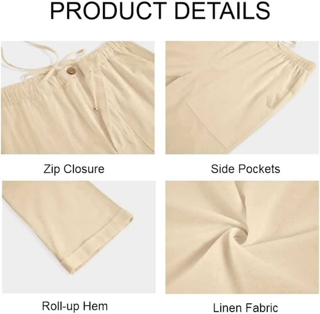 Gafeng Mens Linen Pants Yoga Beach Loose Fit Casual Summer Elastic Waist Drawstring Baggy Trousers with Pockets
