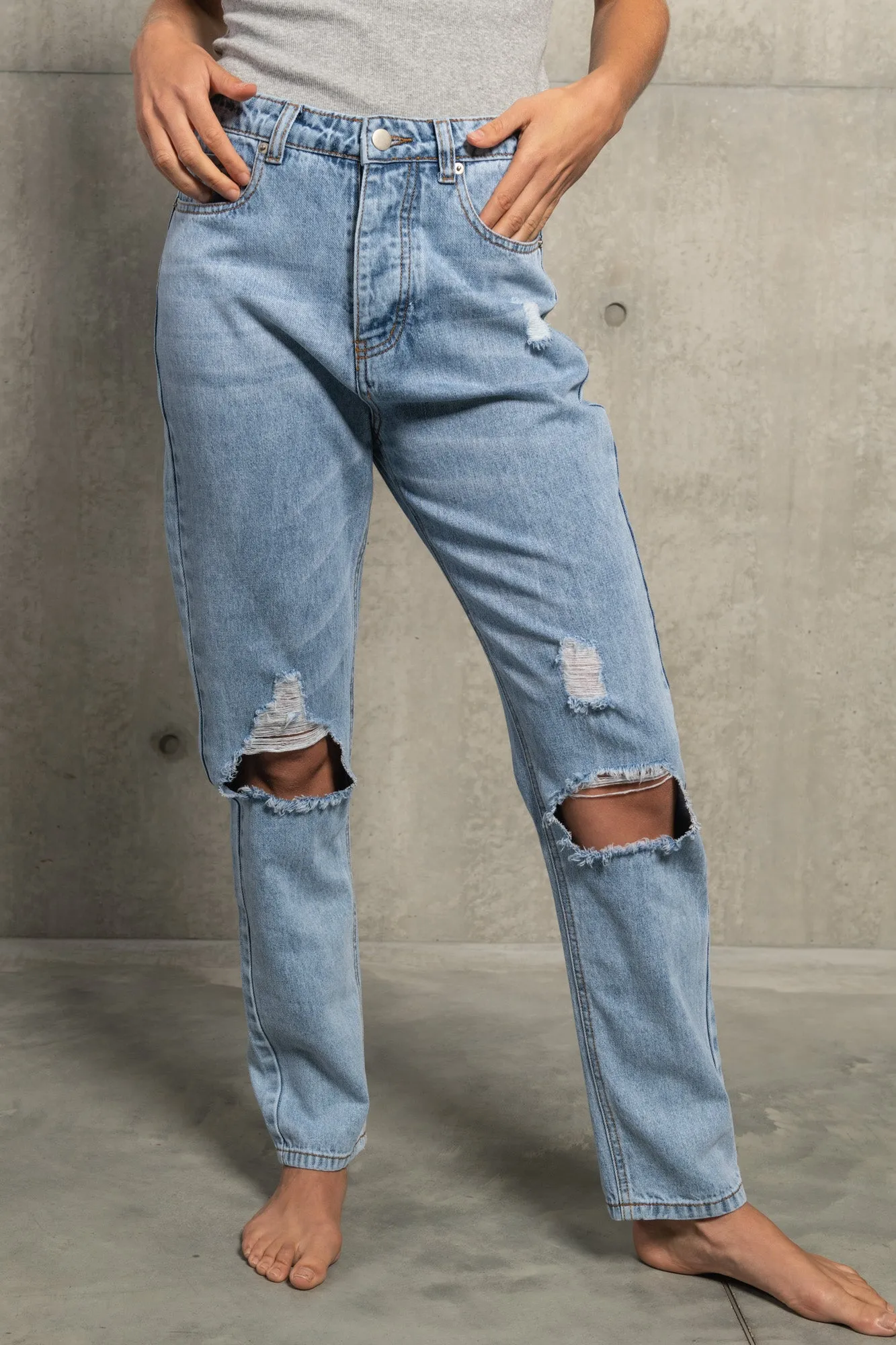 HARLOW RIPPED JEANS - DENIM