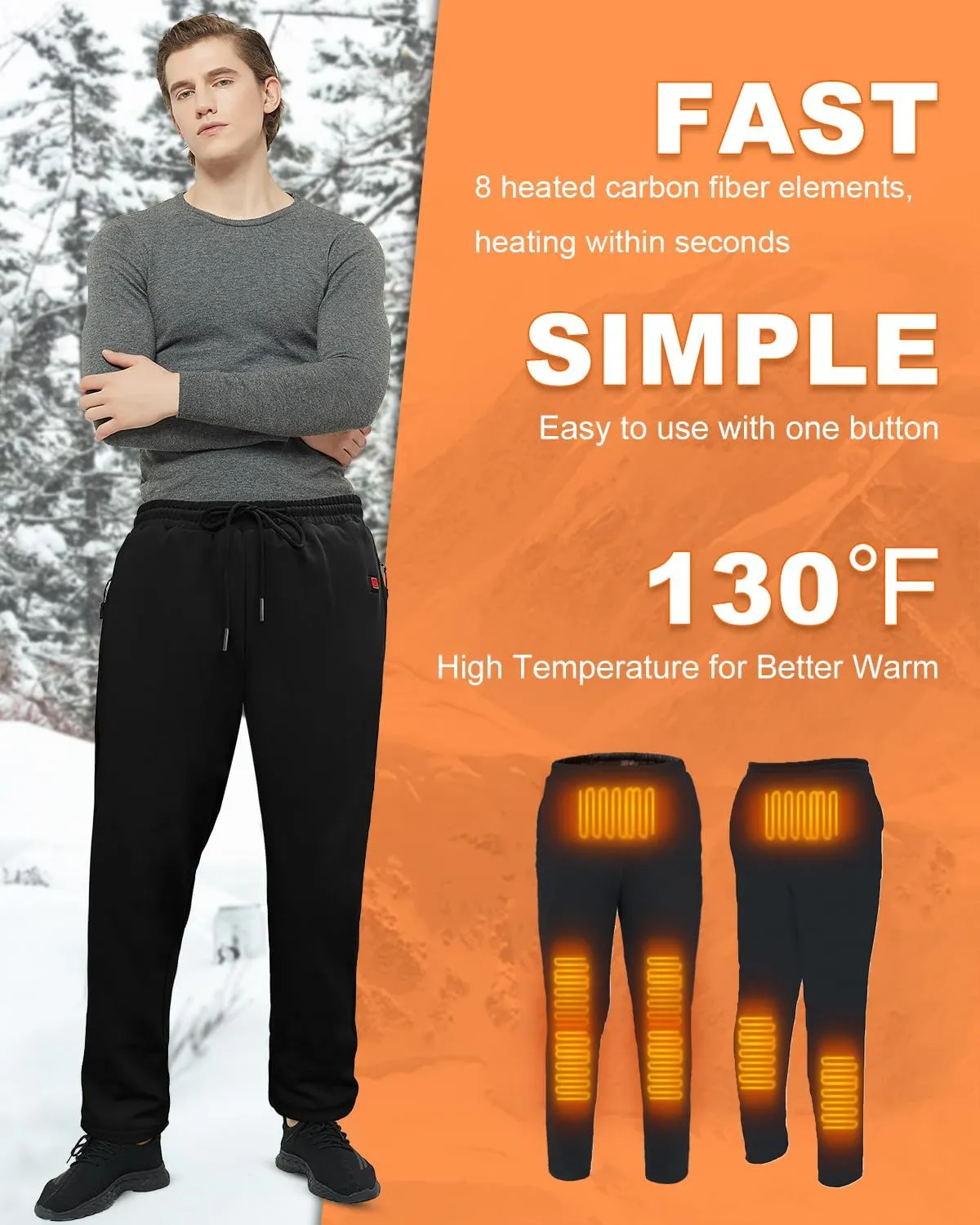 Heated Pants for Men Women, 8 Heated Zones, Winter Warm Heating Sweatpants Skiing Hiking Fishing Walking Trouser, No Battery