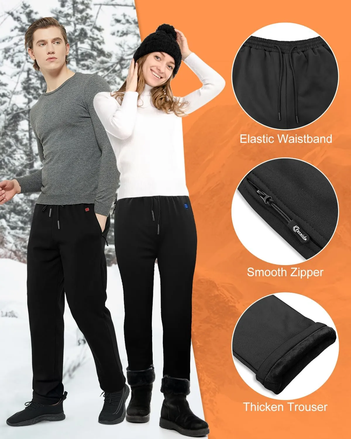 Heated Pants for Men Women, 8 Heated Zones, Winter Warm Heating Sweatpants Skiing Hiking Fishing Walking Trouser, No Battery