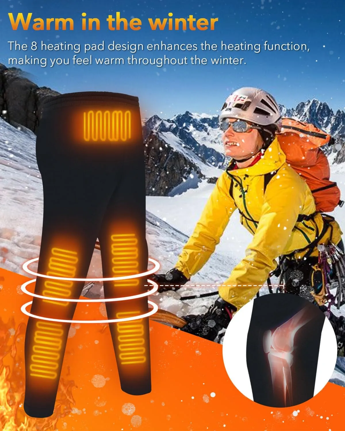 Heated Pants for Men Women, 8 Heated Zones, Winter Warm Heating Sweatpants Skiing Hiking Fishing Walking Trouser, No Battery