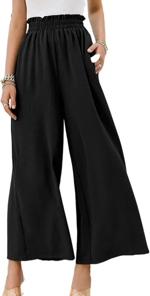 High Waist Wide Leg Pants for Women Summer Breathable Cotton Linen Pant Loose Solid Business Trousers with Pockets