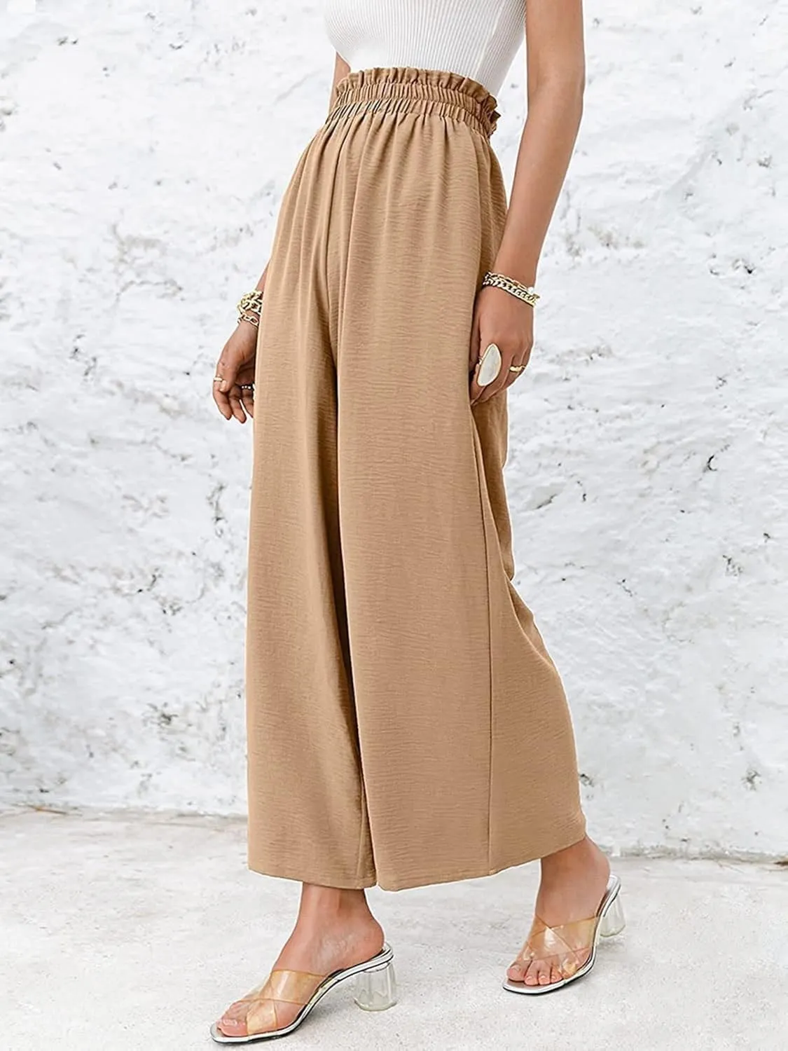 High Waist Wide Leg Pants for Women Summer Breathable Cotton Linen Pant Loose Solid Business Trousers with Pockets