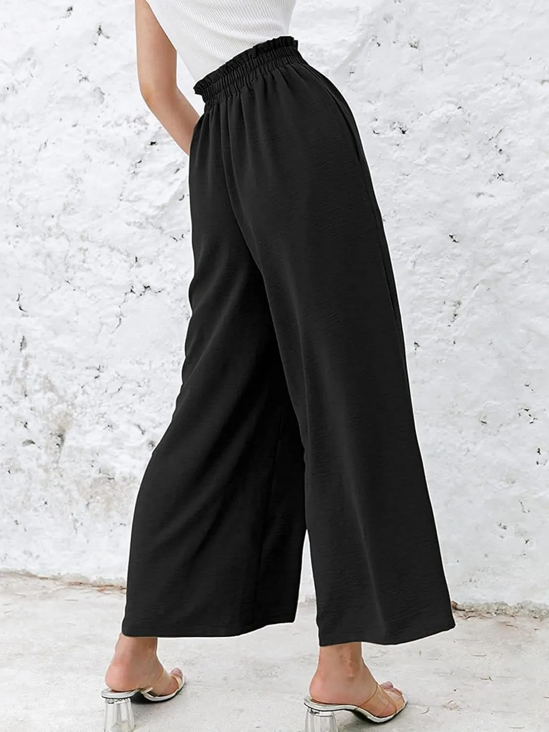 High Waist Wide Leg Pants for Women Summer Breathable Cotton Linen Pant Loose Solid Business Trousers with Pockets