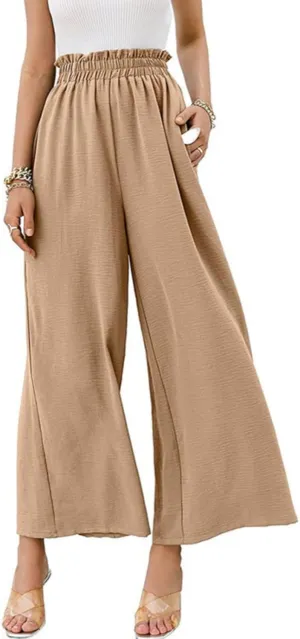 High Waist Wide Leg Pants for Women Summer Breathable Cotton Linen Pant Loose Solid Business Trousers with Pockets