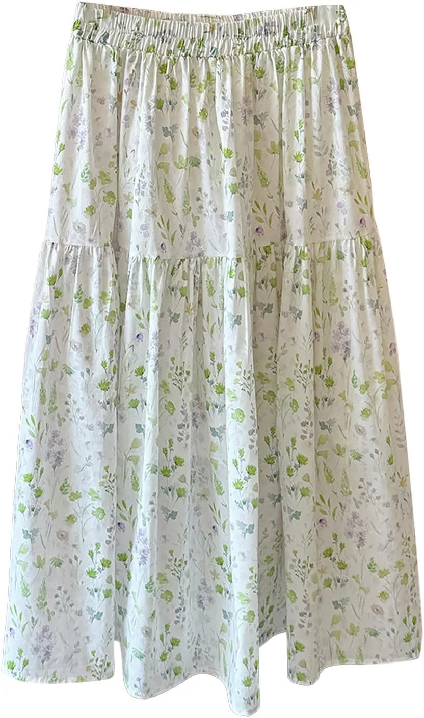 High Waisted Long Skirts for Women Ruffle Tiered Flowy A-Line Floral Skirt Vacation Summer Casual Beach Boho Dress