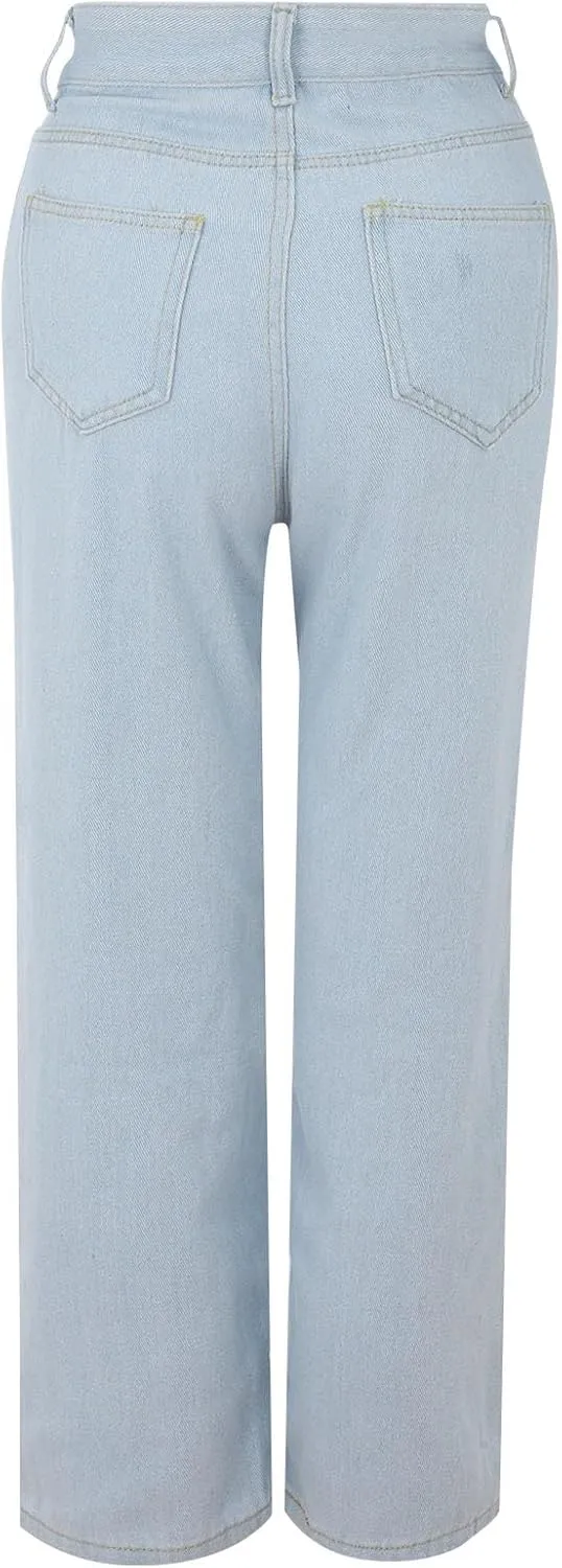 Hight Waisted Jeans for Women Trendy Casual Wide Leg Denim Sweatpants Plus Size Straight Leg Loose Fit Comfy Pants