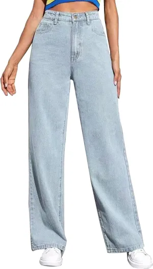 Hight Waisted Jeans for Women Trendy Casual Wide Leg Denim Sweatpants Plus Size Straight Leg Loose Fit Comfy Pants