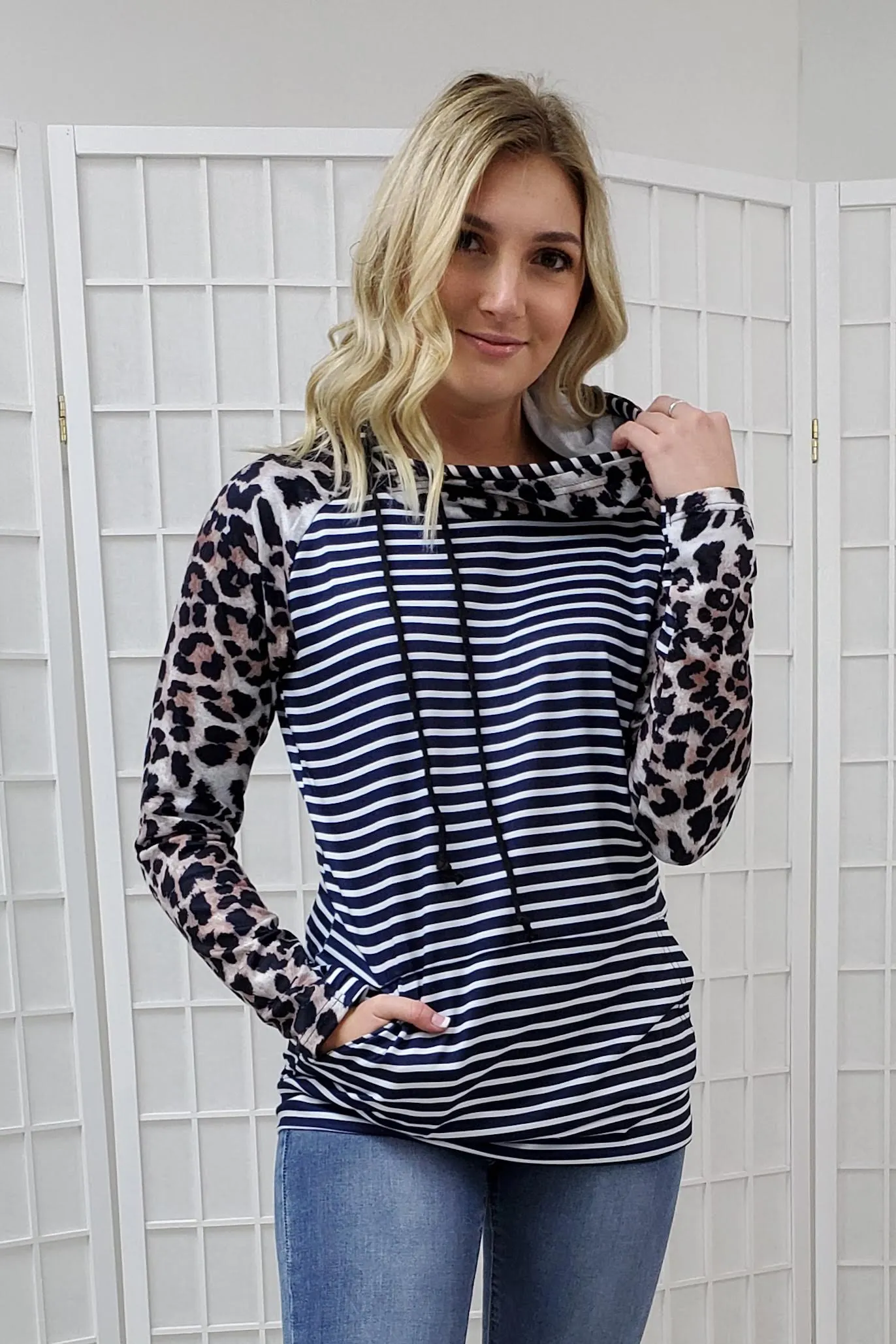 Kelly Striped Leopard Double Hoodie