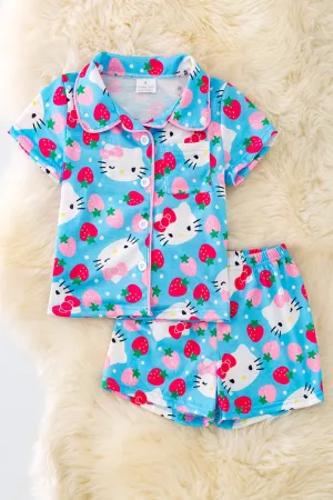 Kitty and Strawberries 2 Piece pajama set