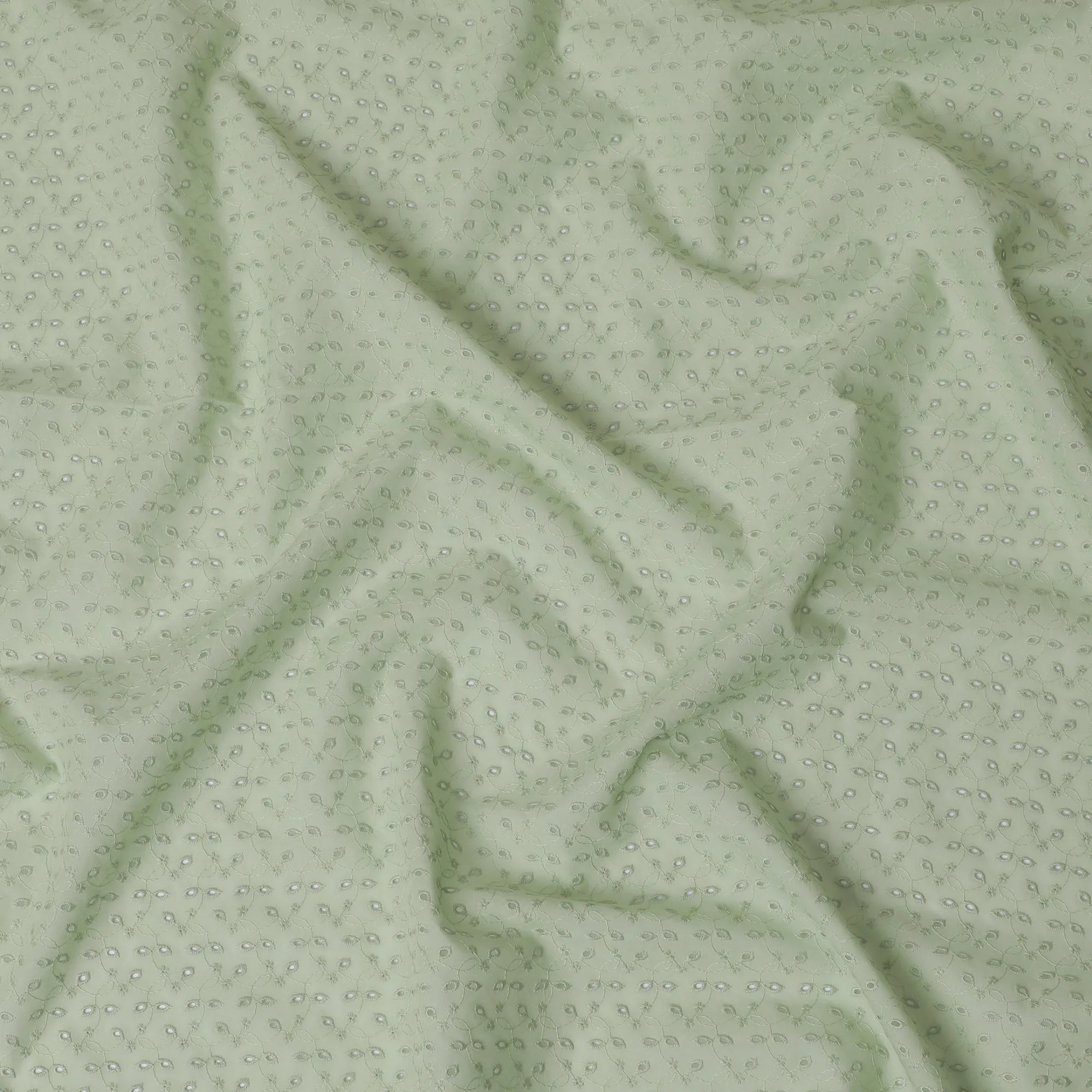 Light Green Cotton Voile Fabric with Embroidered Vine Pattern, 110 cm Width-D20120