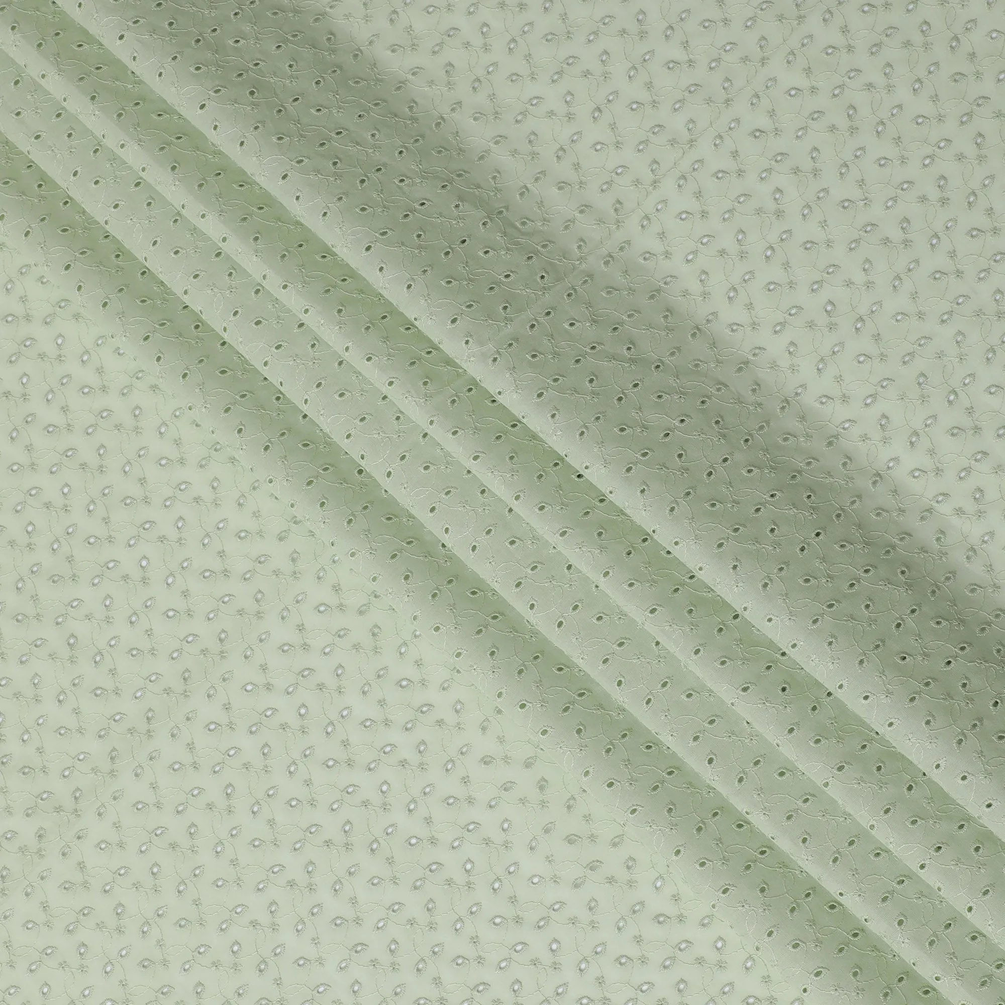 Light Green Cotton Voile Fabric with Embroidered Vine Pattern, 110 cm Width-D20120