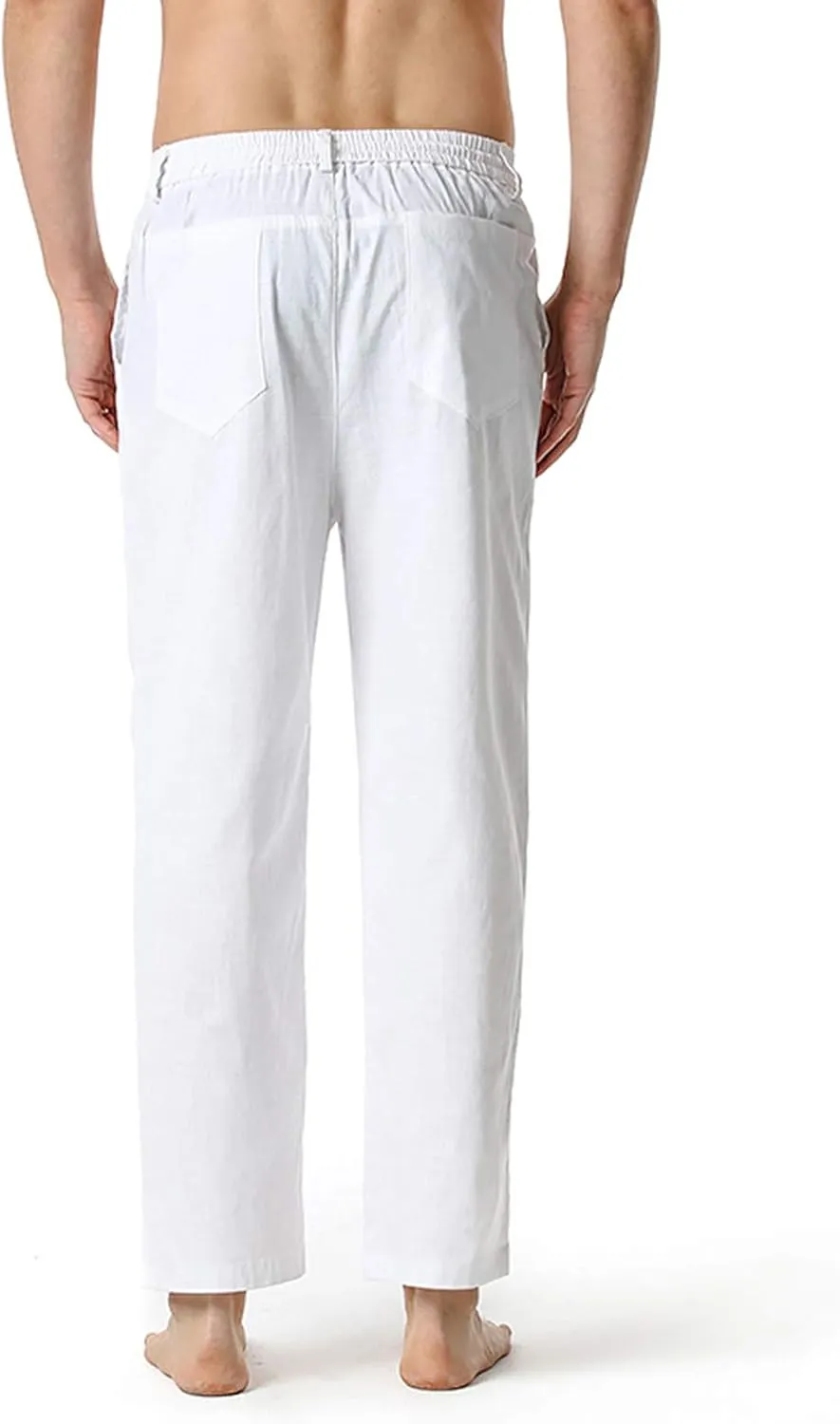Linen Pants for Men Beach Wedding Casual Classic Elastic Waist Beach Pants Summer Lightweight Trouser with Pockets